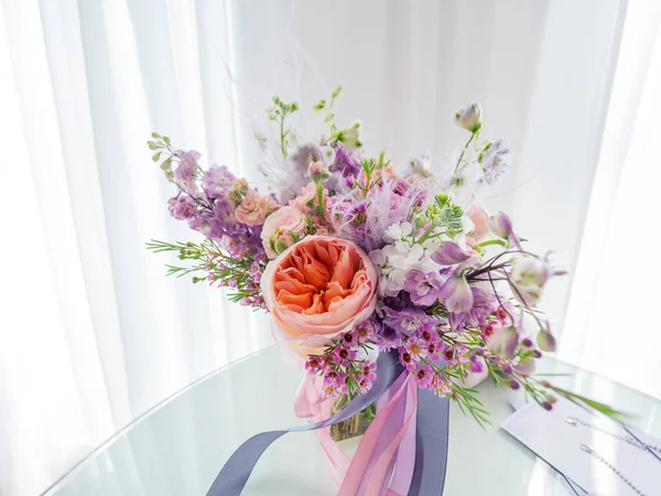 Ramo Nupcial Con Rosas Peonias Eustoma Otras Flores Composición Floral — Foto de Stock