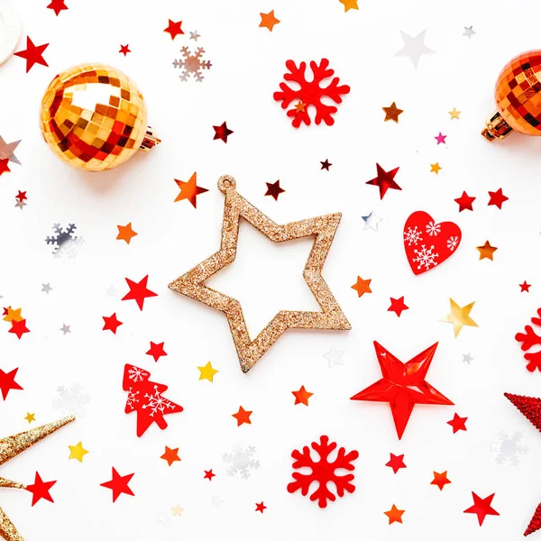 Noel Yeni Yıl Tatili Ile Arka Plan Dekorasyon Parlak Kırmızı — Stok fotoğraf