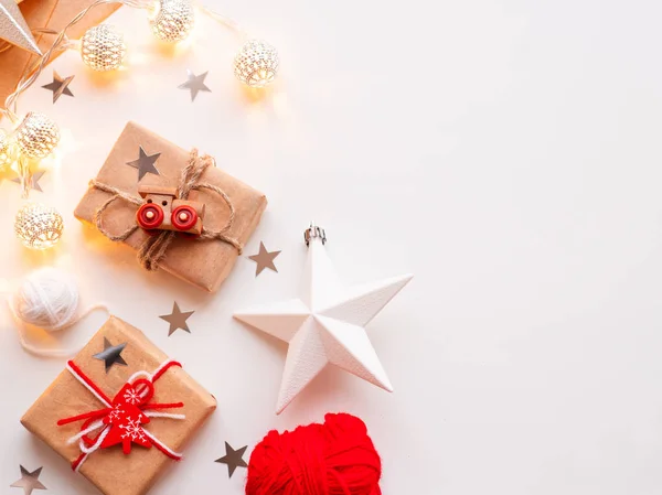 Karácsony Újév Csomagolt Diy Papír Kézműves Ajándékokat Ajándék Dekoráció Játék — Stock Fotó