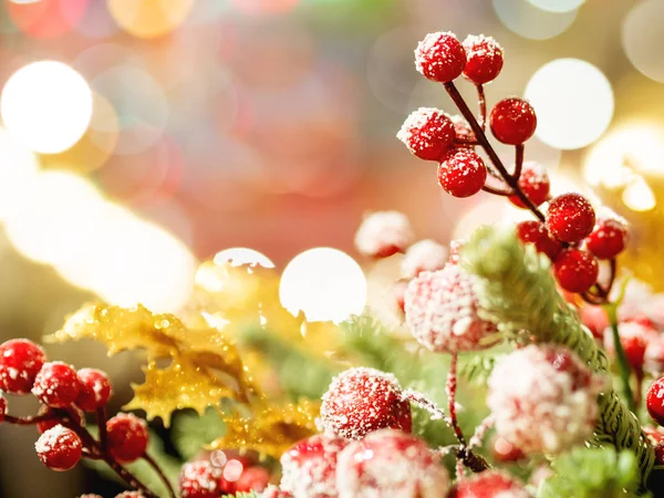 Kerstmis Nieuwjaar Achtergrond Met Kroon Van Boom Van Spar Bessen — Stockfoto