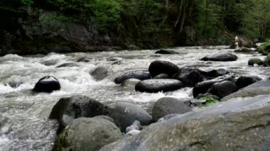 Borjomi şehirde, Georgia ülke hızlı dağ nehir akar.