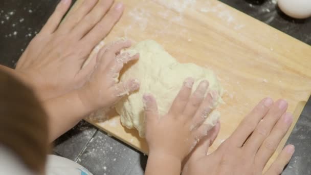 Cocinar con niños. Madre e hijo están haciendo albóndigas . — Vídeos de Stock