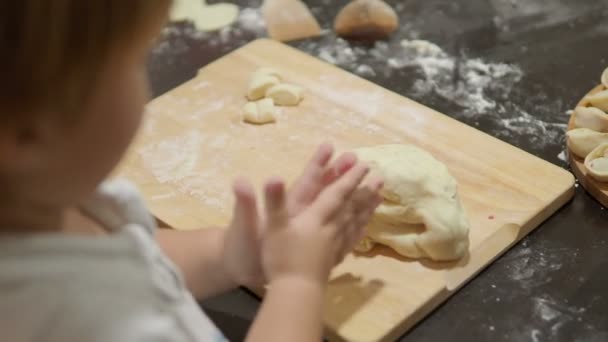 子供と料理。母と息子が餃子を作っています。. — ストック動画