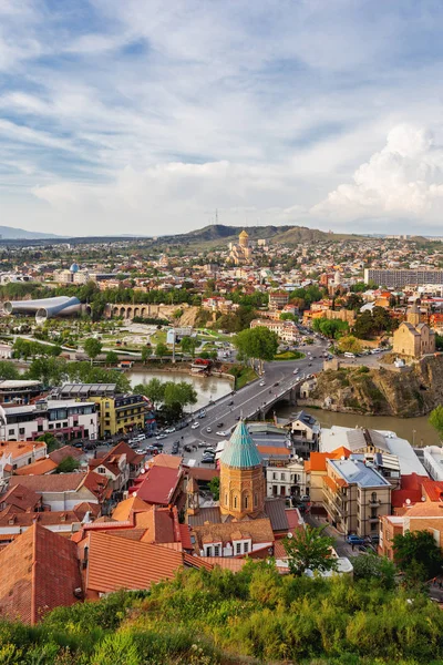 Vista Panorámica Tiflis Capital Del País Georgia Vista Desde Fortaleza — Foto de Stock