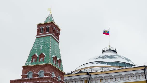 Вид на Кремлевский Сенат, Сенатская башня на Красной площади. Москва, Россия . — стоковое видео