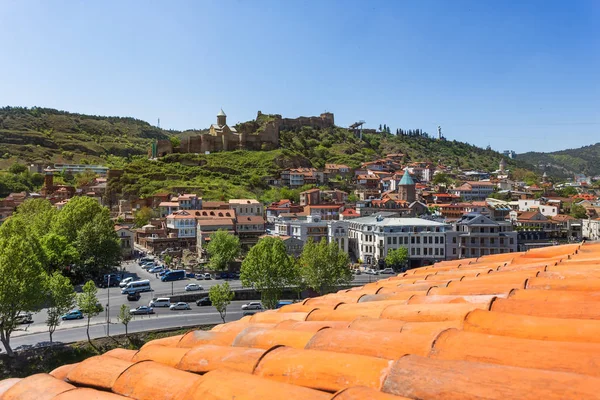 Vista Panorámica Parte Antigua Tiflis Fortaleza Narikala Carretera Por Cable — Foto de Stock