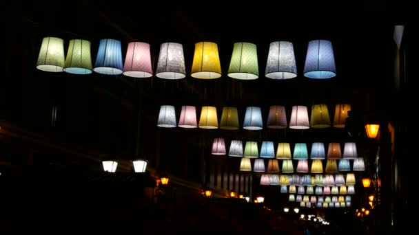 Street festival "Moscow Spring" in historical center of Moscow city. Lampshade decorations. Russia. — Stock Video