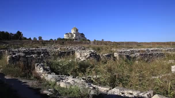Ruïnes Van Chersonesus Oude Griekse Stad Buurt Van Het Moderne — Stockvideo