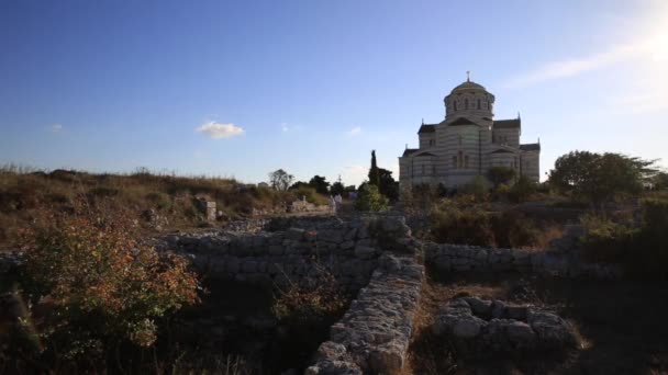 Ruines Chersonèse Ancienne Ville Grecque Près Sébastopol Moderne Cathédrale Saint — Video