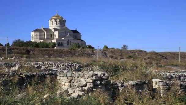 Las Ruinas Chersonesus Ciudad Antigua Griega Cerca Sebastopol Moderno Catedral — Vídeos de Stock