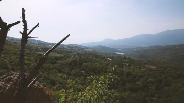 Vista panorámica desde el famoso Valle Fantasma con rocas de forma extraña. Montañas Demerdji. Crimea — Vídeos de Stock