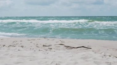 Curonian Spit 'te deniz sörfü. Kumsalda büyük dalgalar. Kaliningrad Oblastı, Rusya.