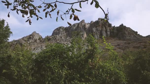 Beroemde spook vallei met vreemd gevormde rotsen. Demerdji Mountains. Krim — Stockvideo