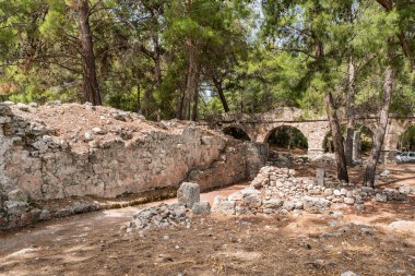 Ruins of aqueduct of ancient Phaselis city. Famous architectural landmark, Kemer district, Antalya province. Turkey. clipart