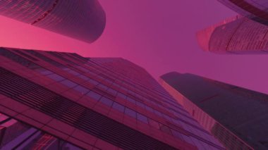 MOSCOW, Rusya - 3 Ekim 2020. Moskova Uluslararası İş Merkezi MIBC 'nin gökdelenlerine pembe tonlu alt görünüm .