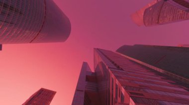 MOSCOW, Rusya - 3 Ekim 2020. Moskova Uluslararası İş Merkezi MIBC 'nin gökdelenlerine pembe tonlu alt görünüm .