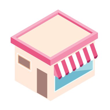 Düz stil izometrik deposunda. İş tasarım vektör çizim için dijital pazarlama.