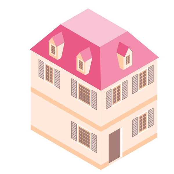 Casa isométrica en estilo plano abstracto. Ilustración 3d sobre fondo blanco . — Vector de stock