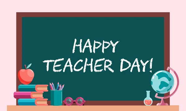 Happy teacher day greeting card. Poster concept in modern flat style. Vector illustration. — Stock Vector