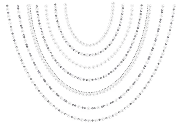 白い背景に孤立した白と黒の真珠のぶら下げ文字列のセット。装飾用ベクター要素. — ストックベクタ