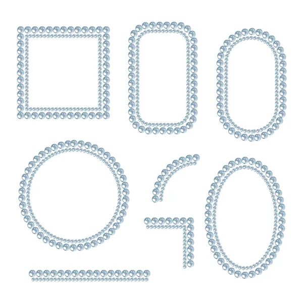 Conjunto de marcos de perlas aisladas sobre fondo blanco. Fronteras y esquinas vectoriales. Perlas azules . — Archivo Imágenes Vectoriales