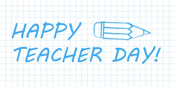 Happy teacher day banner on checkered paper
