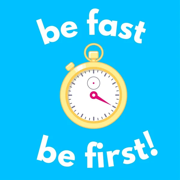 Altın kronometreli motivasyon posteri. Daha Hızlı Olun, İlk Olun. — Stok Vektör