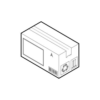 Karton kutu simgesi. Beyaz arka planda izole edilmiş İzometrik anahat vektörü.