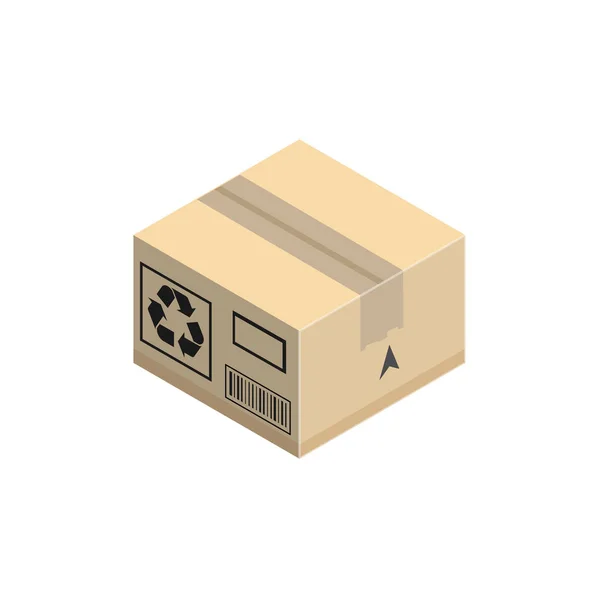 Cardboard corrugated box. Isometric vector illustration isolated on white background. — Stock Vector