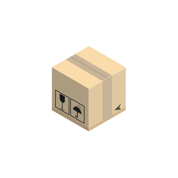 Boîte ondulée en carton. Illustration vectorielle isométrique isolée sur fond blanc . — Image vectorielle