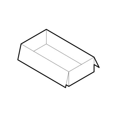 Karton kutu anahat simgesi. Beyaz arka planda izole edilmiş İzometrik anahat vektörü.