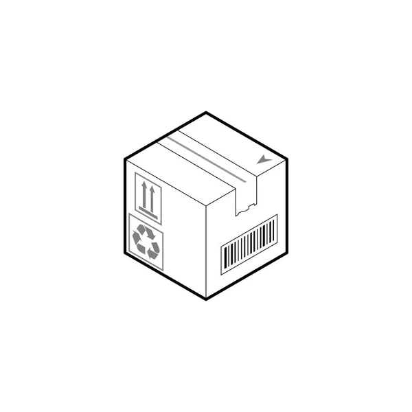 Cardboard box icon. Isometric outline vector isolated on white background.