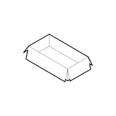 Karton kutu anahat simgesi. Beyaz arka planda izole edilmiş İzometrik anahat vektörü.