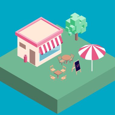 Biyometrik kafe seti. Yeşil karo üzerinde 3b vektör elemanları.