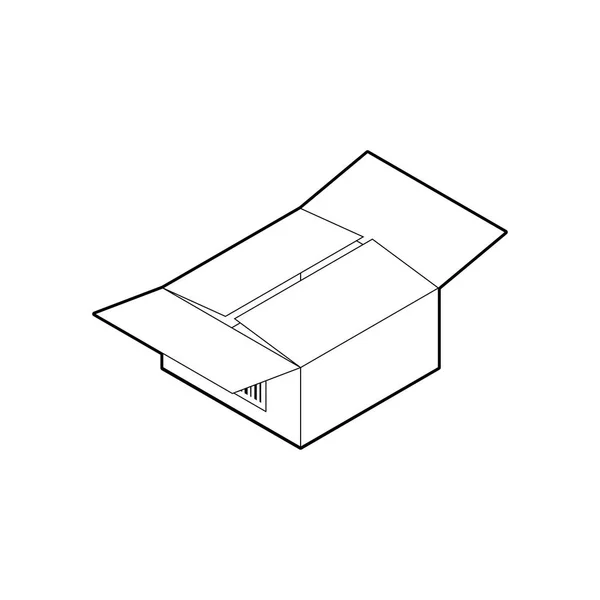 段ボール箱のアイコンの輪郭。2つの開いたおよび2つの閉じられたフラップが付いている空の波形の箱。白い背景に対して分離されたアイソメベクトル. — ストックベクタ