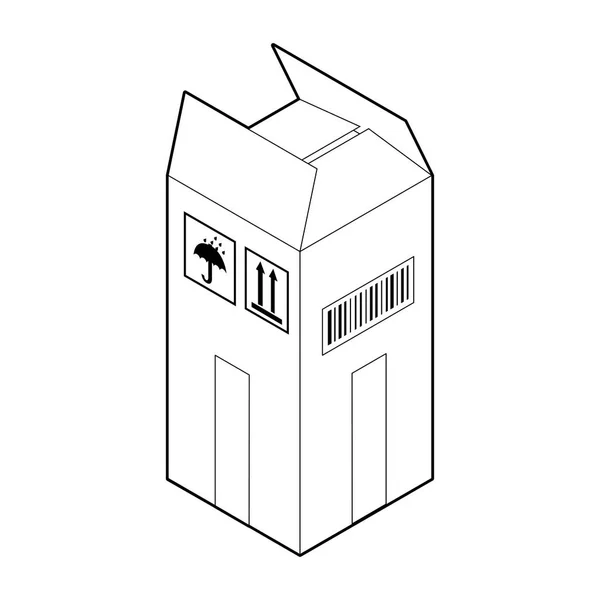 Начерк піктограми високої картонної коробки. Порожня гофрована коробка з двома відкритими і двома закритими клапанами. Ізометричний вектор ізольовано на білому тлі . — стоковий вектор