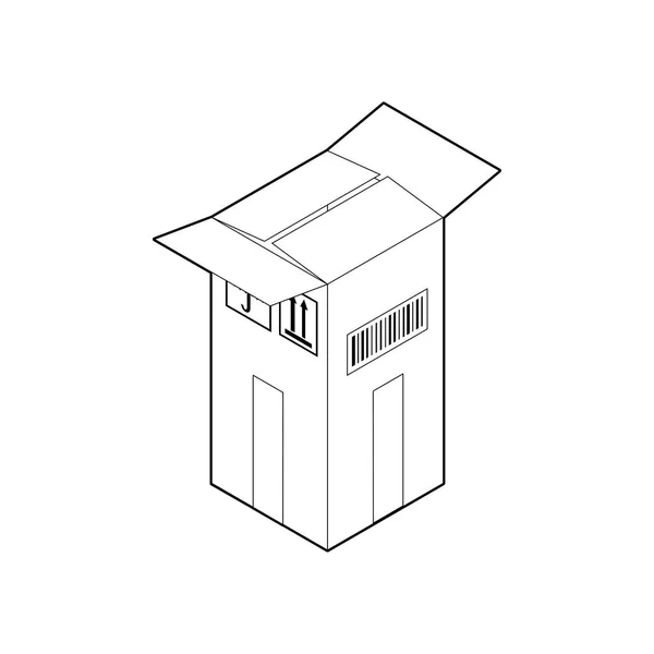 Περιγράψτε το σύμβολο του ψηλού χαρτοκουτιού. Άδειο κυματοειδές κουτί με δύο ανοικτά και δύο κλειστά πτερύγια. Ισομετρικό διάνυσμα απομονωμένο σε λευκό φόντο. — Διανυσματικό Αρχείο