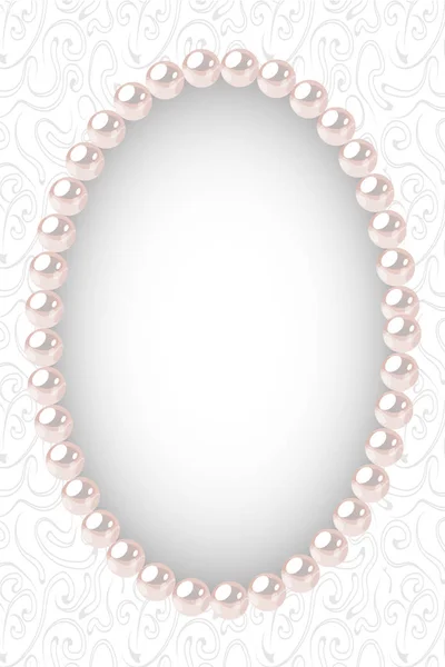 Pearl oval frame on textured background. Template for wedding, invitaion or greeting card. Vector illustration. — Stock Vector