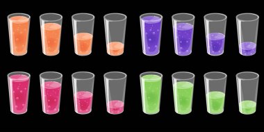 Set of glasses with fresh sparkling juice. Full and empty. V clipart
