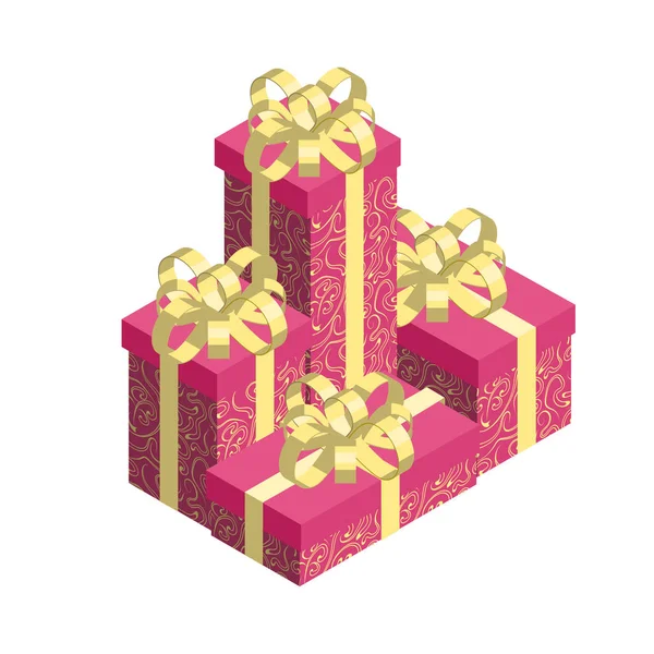 Pila de cajas de regalo aisladas sobre fondo blanco . — Vector de stock