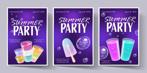 Conjunto de modelo de cartaz de festa de verão. Folheto de convite com fotos de coquetel . — Vetor de Stock