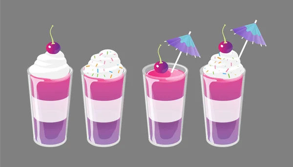 Set dari koktail jelly ditembak dengan topping. Minuman manis segar iklan konsep. Ilustrasi vektor . - Stok Vektor