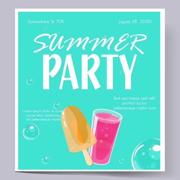 Modello di poster per feste estive. Volantino di invito con scatti di cocktail . — Vettoriale Stock