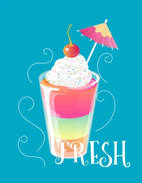 Cocktail Jelly shot met toppings. Fresh Sweet drink Ads-concept. Vector illustratie. — Stockvector