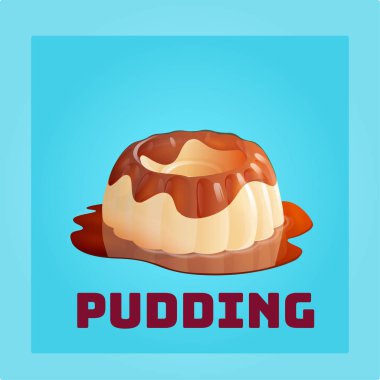 Ev yapımı vanilyalı puding. Mavi arka planda muhallebi jöle tatlısı.