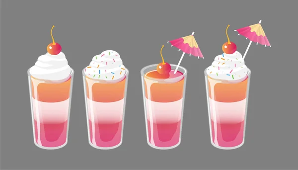 Set dari koktail jelly ditembak dengan topping. Minuman manis segar iklan konsep. Ilustrasi vektor . - Stok Vektor