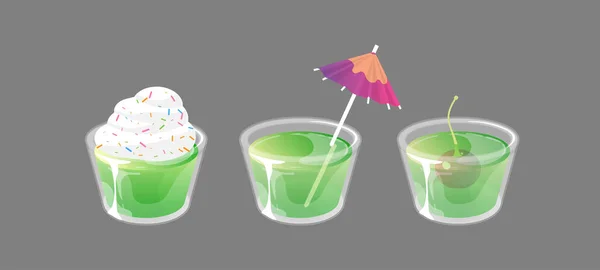 Uppsättning av cocktail gelé skott med pålägg. Fresh Sweet drink annonser koncept. Vektor illustration. — Stock vektor