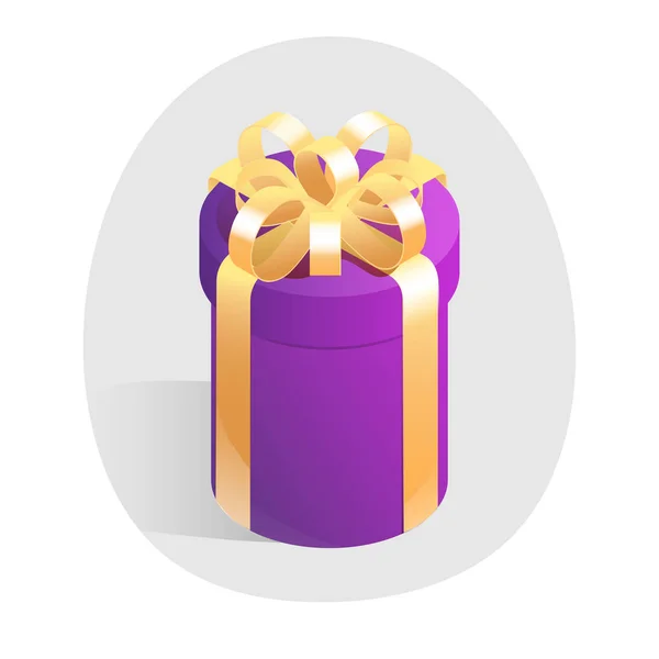 Caja de regalo redonda con lazo dorado. Icono de vector isométrico . — Vector de stock