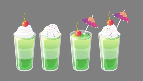 Conjunto de cócteles de gelatina con aderezos. Concepto de anuncios de bebidas dulces frescas. Ilustración vectorial . — Archivo Imágenes Vectoriales