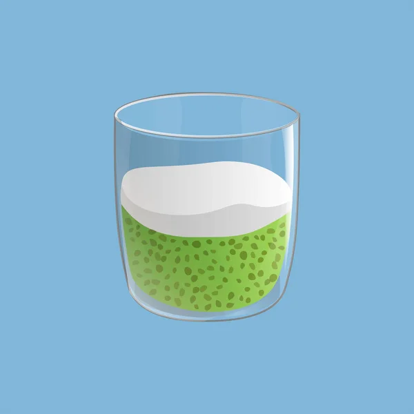 Chia Seed pudding med grönt matcha te i glas. Vector illustration isolerad på blå bakgrund. — Stock vektor